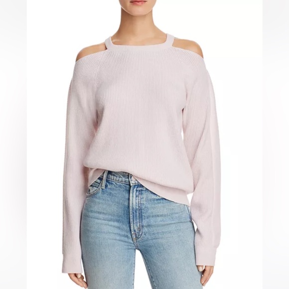J Brand Mackenzie 100% Cashmere Cold-Shoulder Sweater Size Medium Pink - Picture 3 of 10